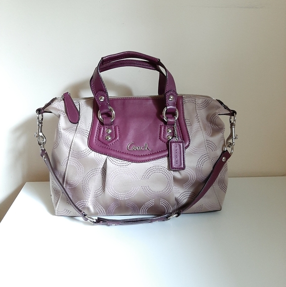 Coach Ashley Dotted Op Art Beige Purple Satchel